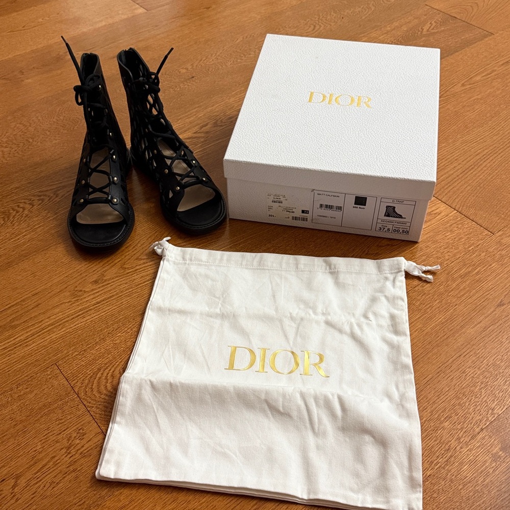 Dior Black Cutout Lace-Up Sandals - Picture 12 of 12
